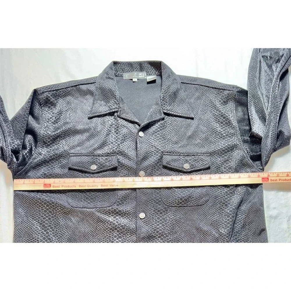 Beaugent Men's Black‎ Textured Long Sleeve Button-Down Shirt Size L luxury snake